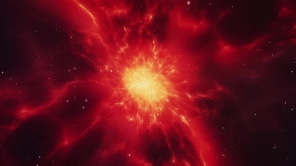 Egy Tüzes Vörös Köd Felrobban Energiától Meleg Ragyogást Sugározva Űrben — Stock videók