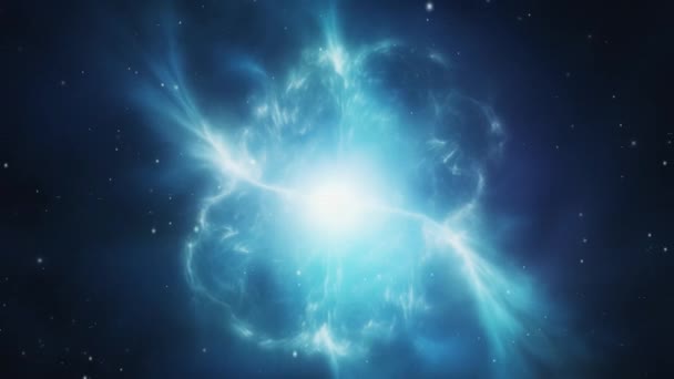 Яркая Голубая Туманность Излучается Центре Космоса Окружённая Отдалёнными Звёздами Высококачественные — стоковое видео