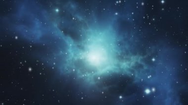 Parlayan nebula çekirdeği ve dağılan uzak yıldızlar. Yüksek kalite 4k görüntü