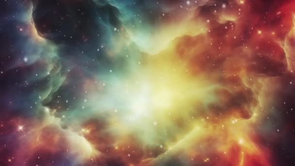 Cúmulo Estrellas Radiantes Brilla Dentro Una Colorida Nebulosa Imágenes Alta — Vídeos de Stock