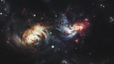 Karanlık uzayda uzak ve güzel galaksilere uçmak. Yüksek kalite 4k görüntü
