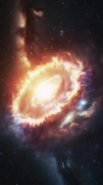 Uzak uzayda kozmik galaksi. Dikey video. Nebula ve kozmik tozdan oluşan güzel bir uzay manzarası. Yüksek kaliteli görüntüler