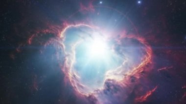 Yıldızlar ve uzay tozuyla çevrili bir nebula ile uzay arkaplanı. Yüksek kalite 4k görüntü