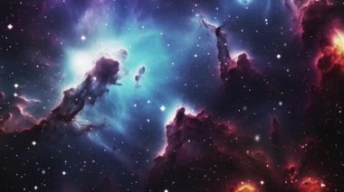 Uzayda uçmak. Kozmik toz ve yıldız kümesi. Yüksek kalite 4k görüntü