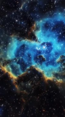 Derin uzayın enginliğinde sayısız yıldızla dolu çarpıcı mavi bir nebulada yolculuk. Göksel oluşumların ve astronomik harikaların güzelliğine hayret ediyorum..