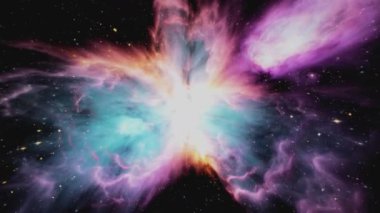 Geniş bir kozmik ortamda çarpıcı renk ve ışık patlamasına tanık olun..