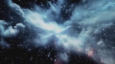 Dönen kozmik bulutlar ve yıldızlarla dolu ruhani bir diyarda yolculuk..