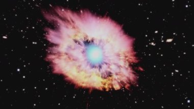 Uzaydaki parıldayan yıldızlarla çevrili çarpıcı bir kozmik patlamaya tanık olun..