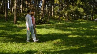 Bir çift el ele dolaşır sakin yeşil bir arazide.