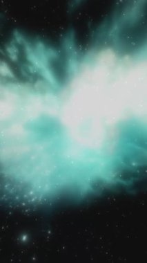 Canlı renkleri ve uzak yıldızları olan kozmik bir nebulanın gerçekçi görüntüsü.