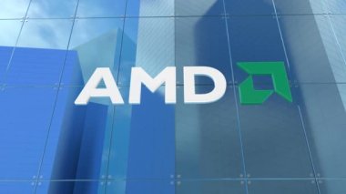 Cam ofis binasındaki AMD logosu. Sadece editör kullanımı 3D animasyon.