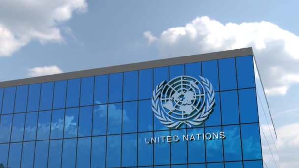 Logotipo Del Edificio Del Negocio Las Naciones Unidas Solamente Editorial — Vídeos de Stock