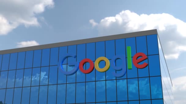 Google Μόνο Editorial Εταιρικό Λογότυπο Στο Κτίριο — Αρχείο Βίντεο