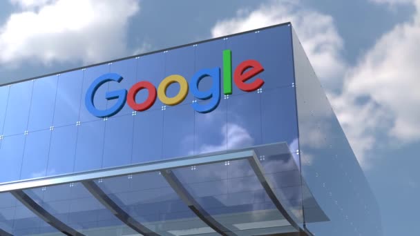 Google Editorial Imágenes Edificio Oficinas Vidrio Con Logotipo Corporativo — Vídeos de Stock