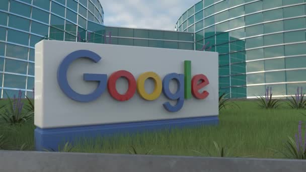 Googles Redaktionella Fokus Intricate Corporate Logo Metall Och Plast — Stockvideo
