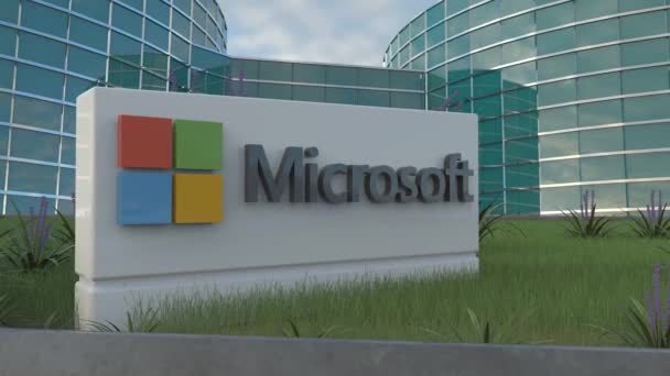 Microsoft Bara Redaktionell Detaljerad Logotyp Animation Metall Och Plast — Stockvideo