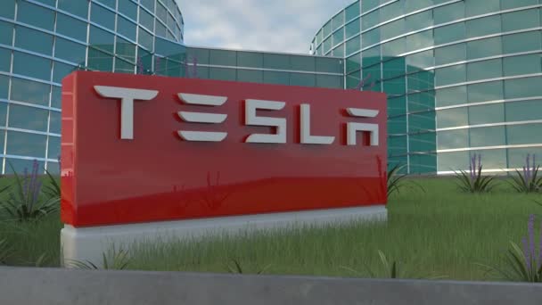 Tesla Editorial Focus Κινούμενα Εταιρικό Λογότυπο Πλαστικό Και Μέταλλο — Αρχείο Βίντεο