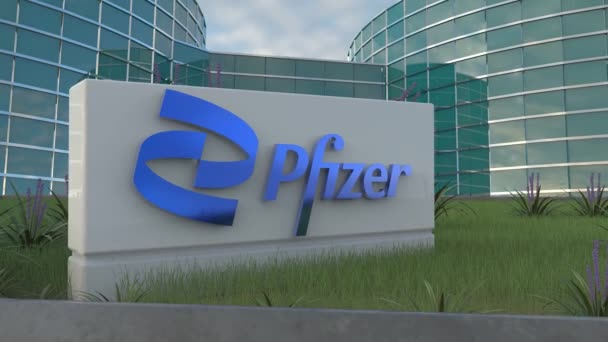 Pfizer Editorial Showcase Δυναμική Κίνηση Λογότυπου Μέταλλο Και Πλαστικό — Αρχείο Βίντεο