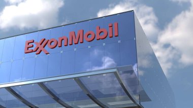 ExxonMobil This modern glass office building is captured in 4K only editorial footage, showcasing its stunning design and striking features. Experience the building's sleek interior spaces as you explore each floor. clipart