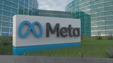 Meta Gain valuable insight into the world of corporate branding with this editorial footage showcasing a refined logo animation, set against the backdrop of a business office building. clipart