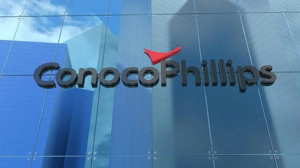 Conocophillips Editorial Animation Glass Building Facade Blue Sky — Stok Foto