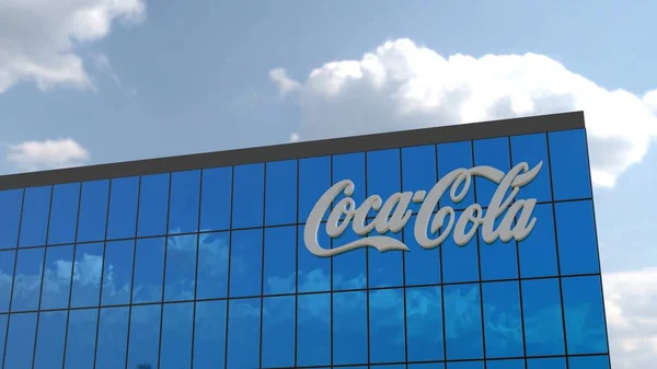 Coca Cola Dieses Fesselnde Filmmaterial Fängt Das Ikonische Firmenlogo Eines — Stockfoto
