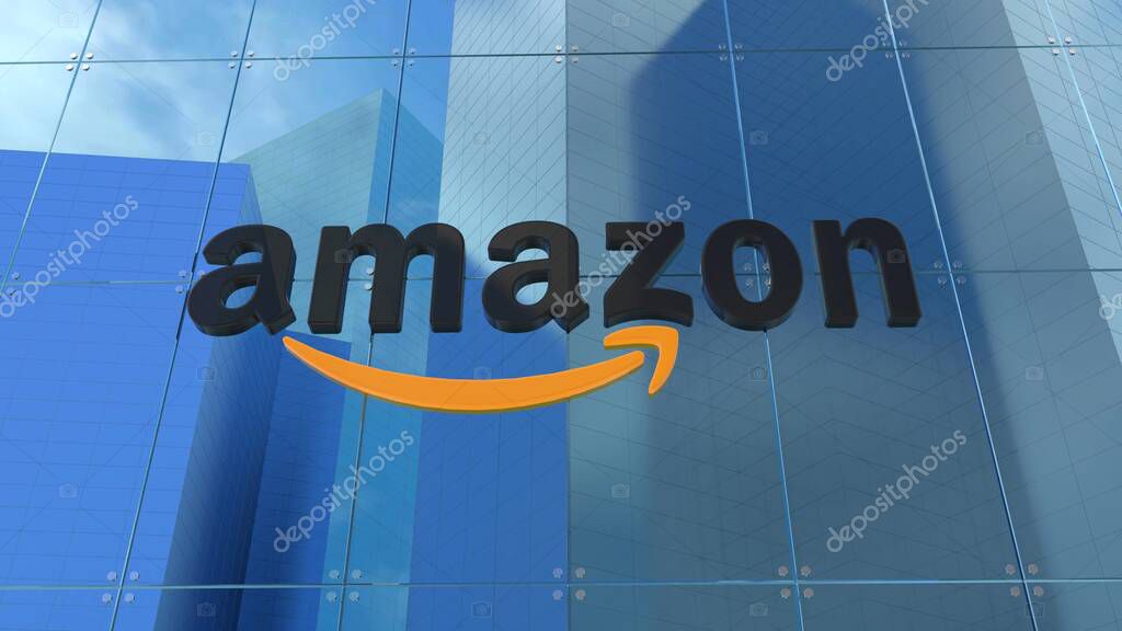 Amazon High-quality 3D animation of a company's corporate identity in a glass office building. Ideal for corporate presentations, promotional videos or advertisements.