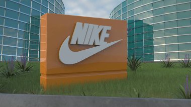 Nike, şirket logolarının ofis binasının ön cephesine hakim olmasına tanık ol..
