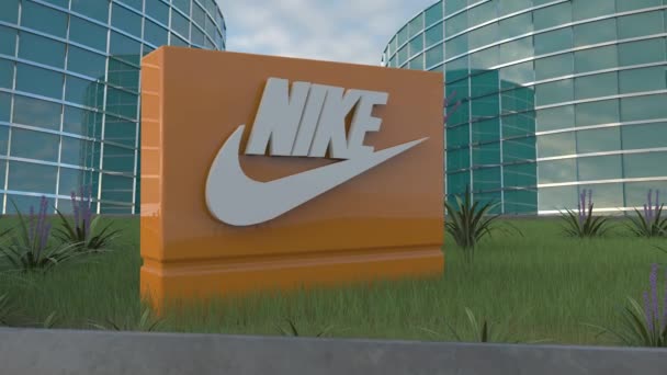 Nike Office Redaktionell Byggnad Branding Visar Upp Företagsidentitet — Stockvideo