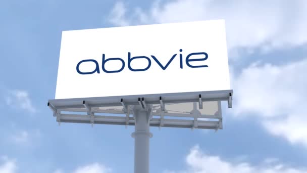 Abbvie Inc Bulutlu Gökyüzü Billboard Gösterimi Çarpışmalı Şirket Logosu — Stok video