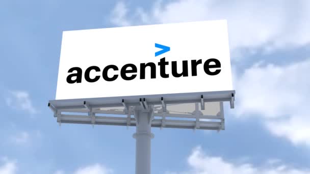 Accenture Plc Skyline Branding Markera Corporate Logo Mot Himlen — Stockvideo