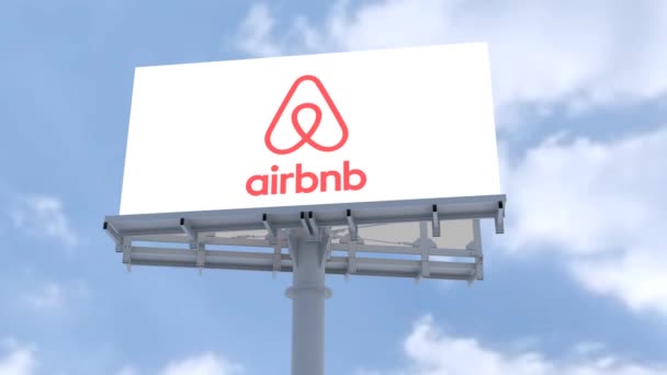 Airbnb Inc Dynamic Skyline Branding Showcasing Corporate Logo Met Stijl — Stockvideo