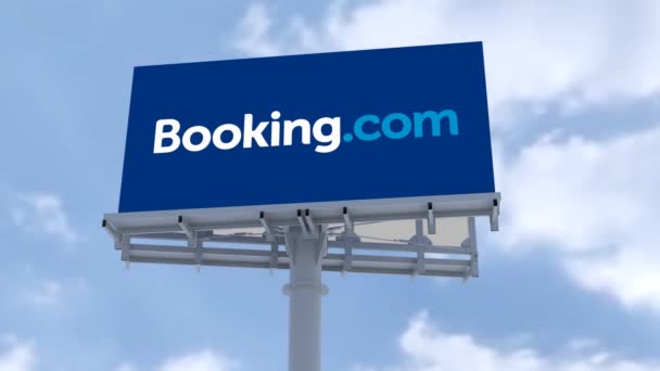 Booking Holdings Inc Promoción Cartelera Ciudad Logotipo Marca Contra Cielo — Vídeos de Stock