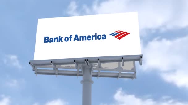 Bank America Büyüleyici Şehir Billboardları Ticari Logo Gökyüzü — Stok video