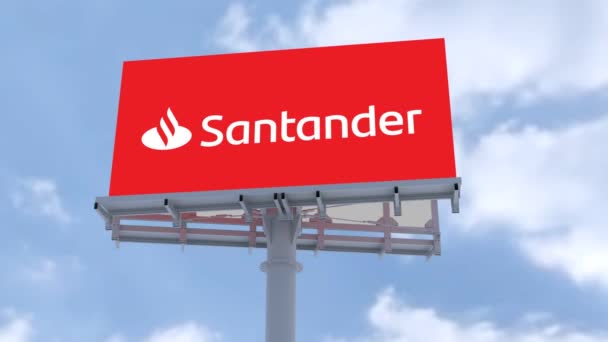 Dynamische Plakatanimation Der Bank Santander Faszinierende Betrachter Mit Beweglichem Logo — Stockvideo