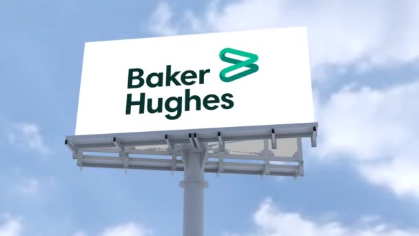 Baker Hughes Şirketi Kimlik Gösterisi Şehir Billboard Unda Dinamik Logo — Stok video