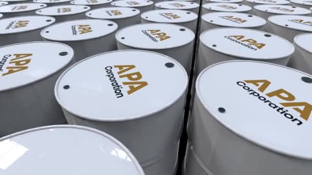 Barriles Petróleo Animados Apache Corporation Perspectivas Industria Con Logotipo Empresa — Vídeos de Stock