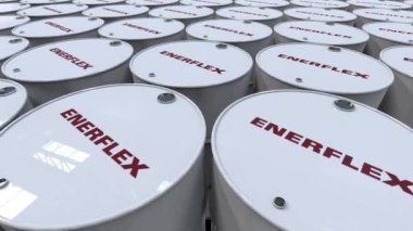 Enerflex Petrokimya Tesisi: Logo Canlandırılmış Metal Petrol Varilleri Harekette