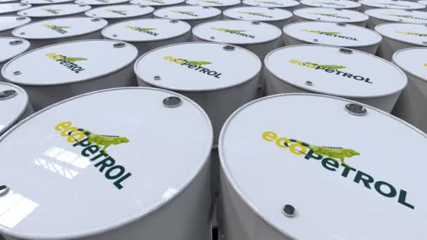 Fabricación Petroquímica Ecopetrol Barriles Petróleo Metal Con Logotipo Movimiento — Vídeos de Stock