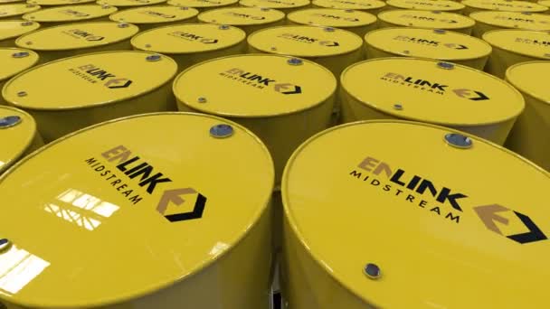 Enlink Midstream Petrochemical Manufacturing Process Barriles Petróleo Metálicos Con Logotipo — Vídeos de Stock