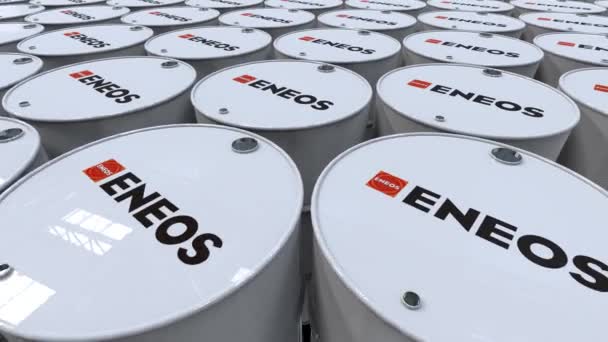 Eneos Holdings Oil Industry Insights Logo Aziendale Sui Barili Petrolio — Video Stock
