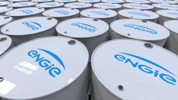 Engie Industrial Petrochemical Site Logo Branded Metalen Olievaten Beweging — Stockvideo