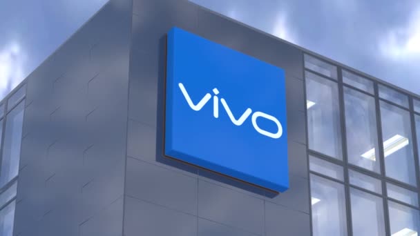 Vivo Communication Technology Render Editoriale Del Logo Aziendale Sulla Sede — Video Stock