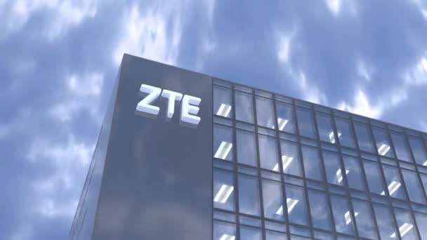 Zte Blue Sky Corporate Logo Headquarters — Stock Video