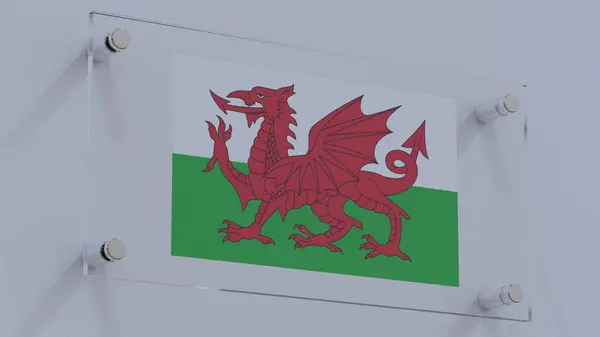 Wales Flag Logo Plate with Brushed Metal Texture