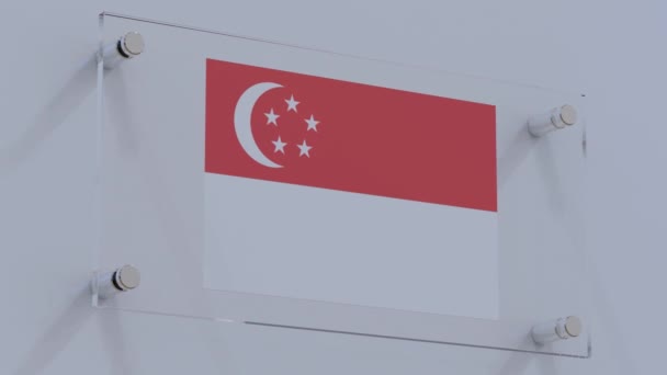 玻璃幕墙上的新加坡动态国旗标志 — 图库视频影像
