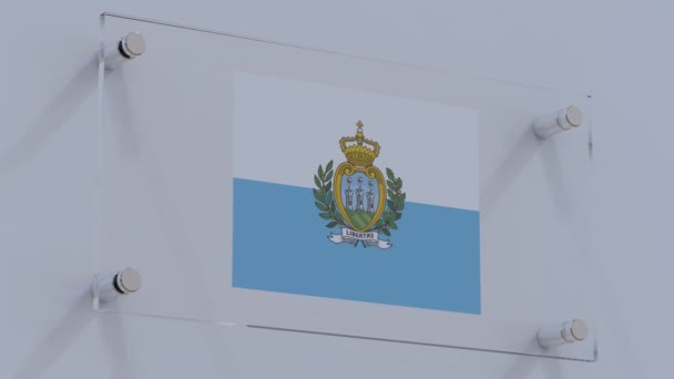 San Marino Logotipo Bandeira Distorcida Superfície Vidro Texturizado — Vídeo de Stock