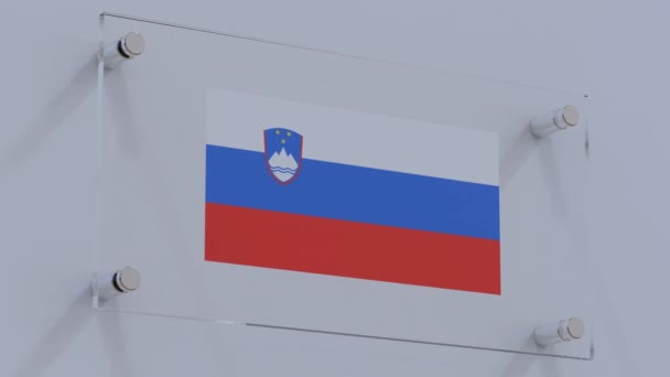 Slovenië Vlag Logo Geëtst Mat Glazen Wandplaat — Stockvideo