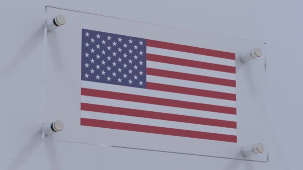 墙上挂有发光光环的美国国旗标志 — 图库视频影像