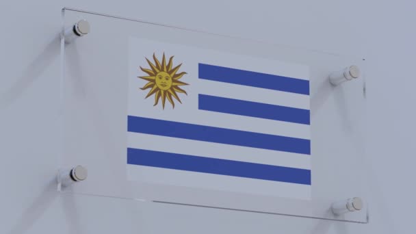 Uruguayské Logo Dynamické Vlajky Zakřivené Skleněné Stěně — Stock video